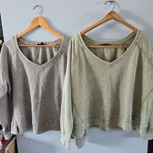Lot of Two Jane and Delancey V Neck Light Sweatshirts size L& XL